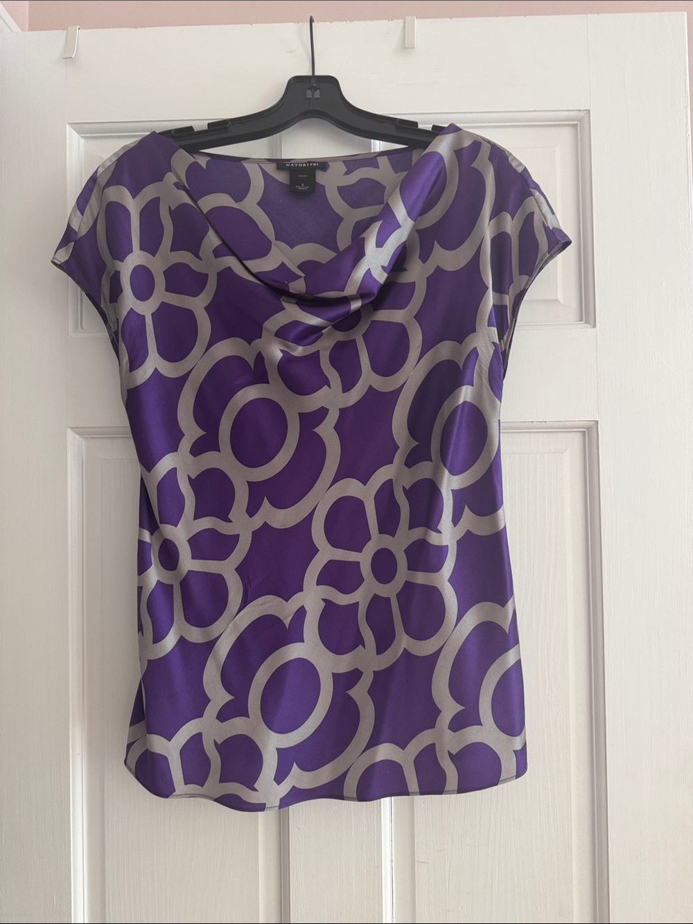 Notorious  Purple and Light Gray Floral Cowl Neck Blouse